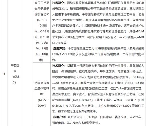 国内主流集成电路代工厂的工艺特征及工艺节点